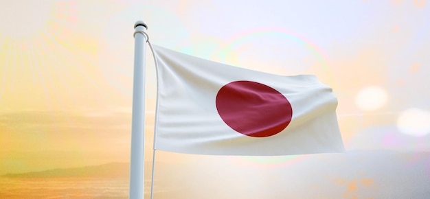 Flag of japan 3d flag waving banner and background