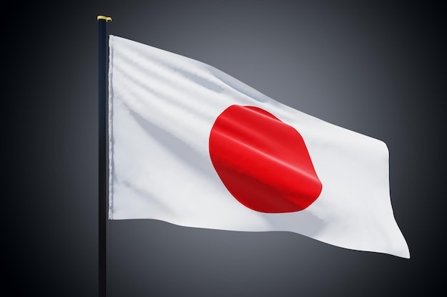 Flag of Japan country waving in the wind with copyspace for your logo or text isolated on dark grey background 3D rendering