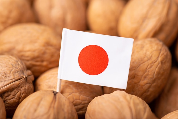 Flag of Japan on walnuts