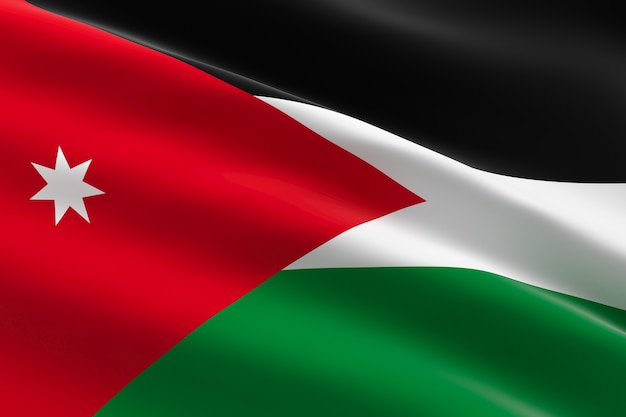 Flag of Jordan. 3d illustration of the Jordanian flag waving