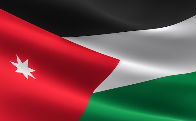 Flag of Jordan. 3D illustration of the Jordanian flag waving.