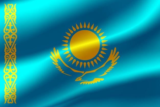 Flag of Kazakhstan as the background.