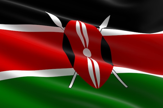 Flag of Kenya. 3d illustration of the Kenyan flag waving.