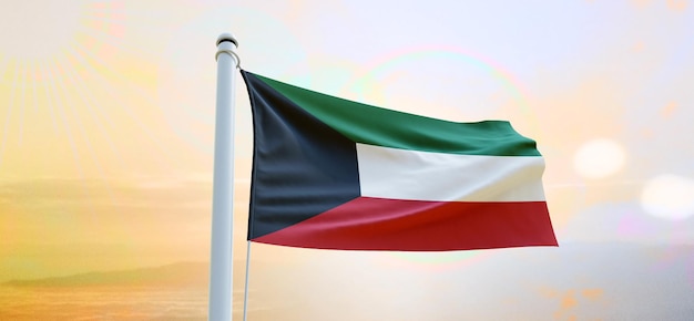 Flag of kuwait 3d flag waving banner and background