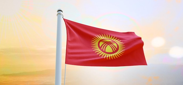 Flag of kyrgyzstan 3d flag waving banner and background