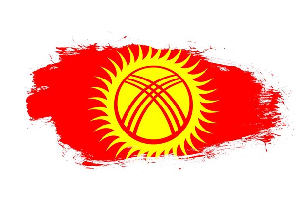 흰색 획 브러시 배경에 키르기스스탄의 국기