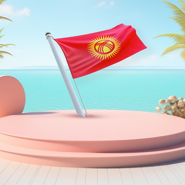 Flag of kyrgyzstan wind flag on a pastal podium backround image