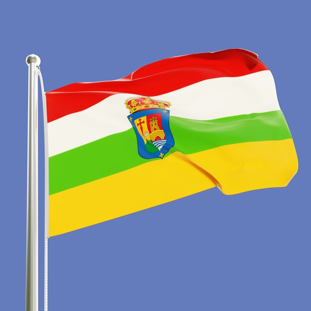 Flag of La Rioja Spain on flagpole waving in the wind isolated on blue sky background