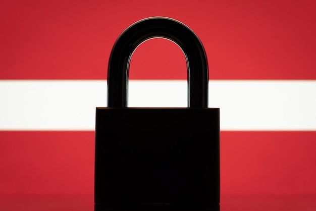 Flag of Latvia with closed lock in front