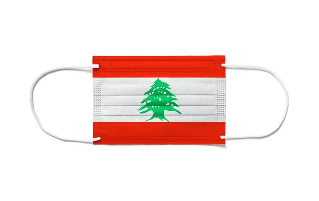 Flag of Lebanon on a disposable surgical mask.