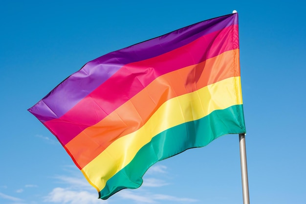 Photo flag of the lgbt community waving in the wind against the blue sky