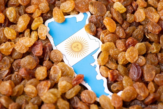 Flag and map of argentina in raisins