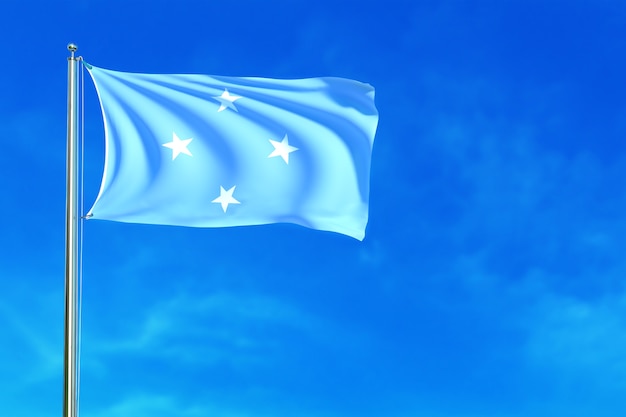 Flag of Micronesia on the blue sky background 3d rendering