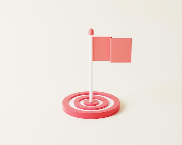 Flag in the middle of the target achieving the goal increasing motivation the concept of a way to achieve the goal 3d rendering illustration