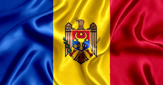 Flag of Moldova silk close-up