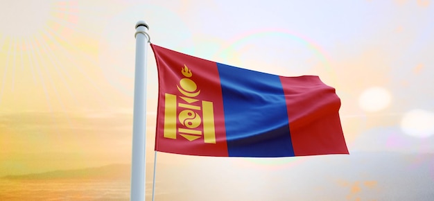 Flag of mongolia 3d flag waving banner and background