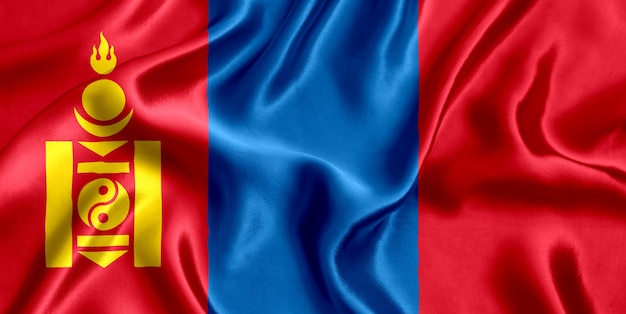 Bandiera della mongolia di close-up di seta