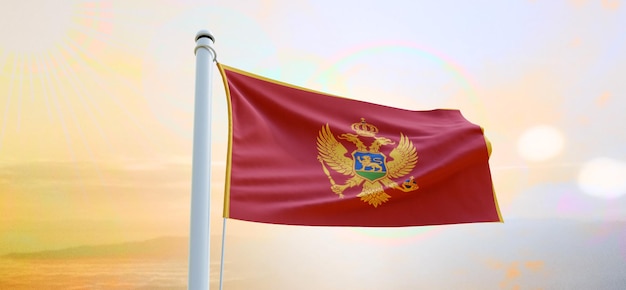 Flag of montenegro 3d flag waving banner and background