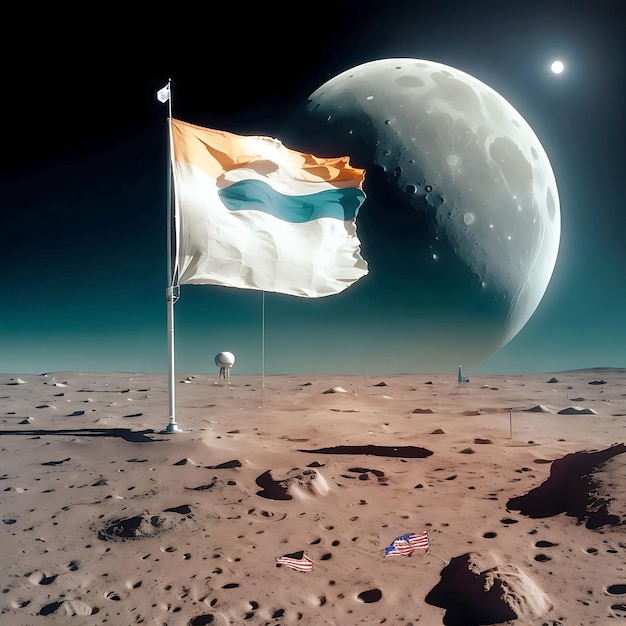 Flag on the moon land generated ai