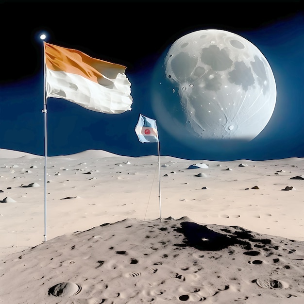 Flag on the moon land generated ai