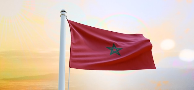 Flag of morocco 3d flag waving banner and background