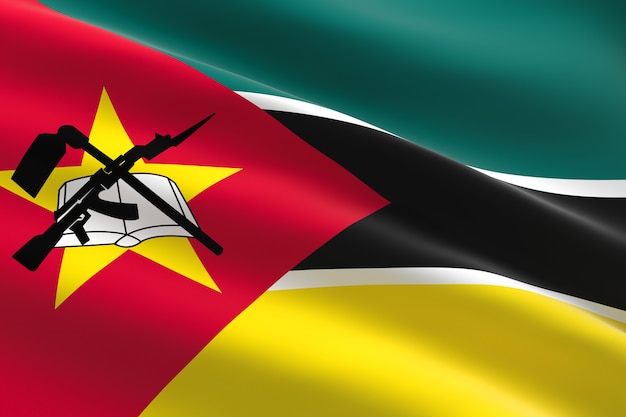 Flag of Mozambique. 3d illustration of the Mozambican flag waving