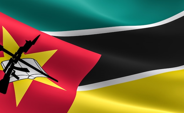 Flag of Mozambique. Illustration of the Mozambican flag waving.