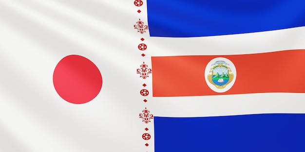 Flag of the national football teams Japan vs Costa Rica at FIFA 2022 in Qatar 3d render