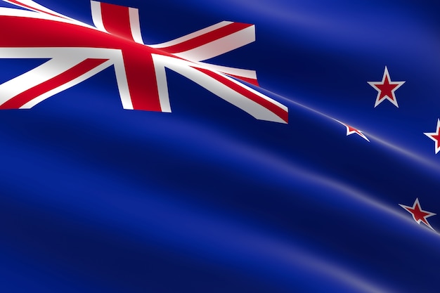 Flag of New Zealand. 3d illustration of the New Zealand flag waving