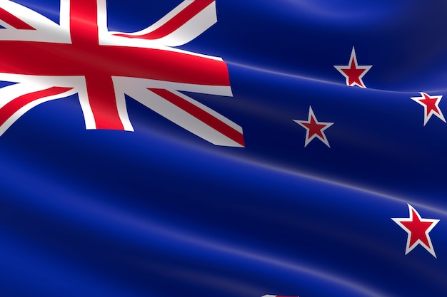 Flag of New Zealand. 3d illustration of the New Zealand flag waving.