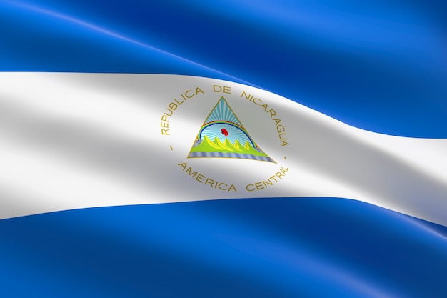 Flag of Nicaragua. 3d illustration of the Nicaraguan flag waving