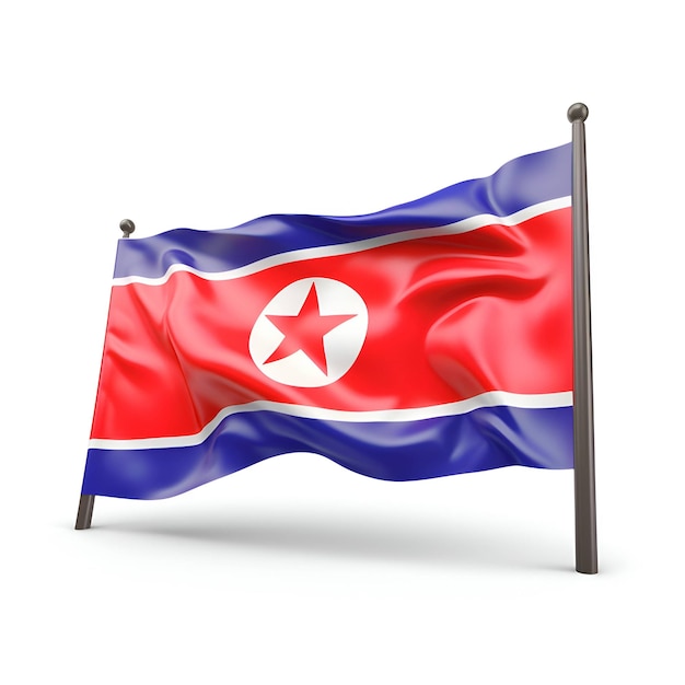 흰색 배경 3D 그림에 북한의 국기