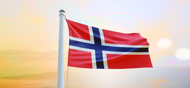 Flag of norway 3d flag waving banner and background