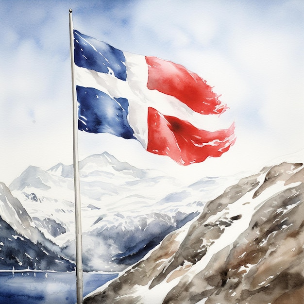 ノルウェーの水色の旗