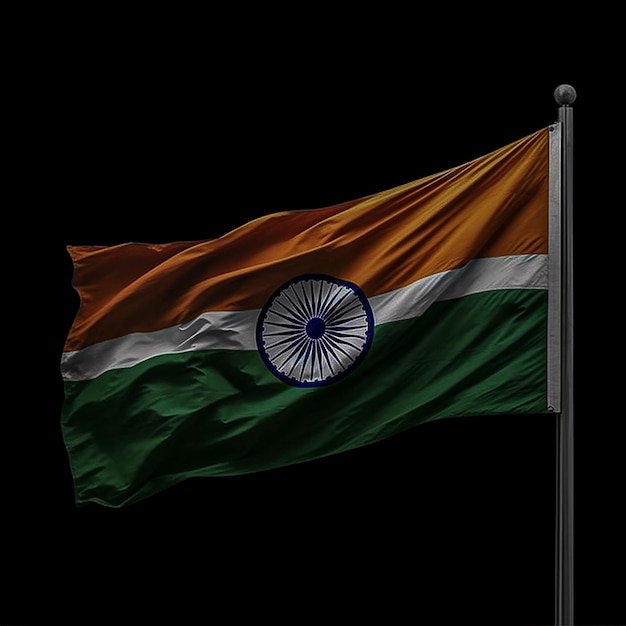 Фото Флаг индии на темном фоне флагштока 3d рендеринг