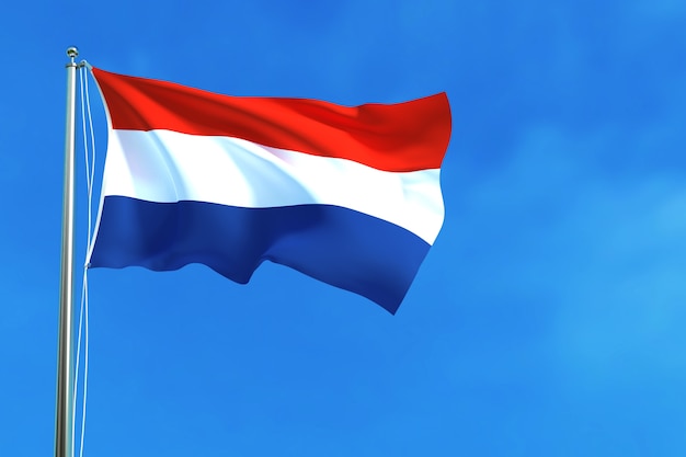 사진 푸른 하늘 배경 3d 렌더링에 네덜란드의 국기