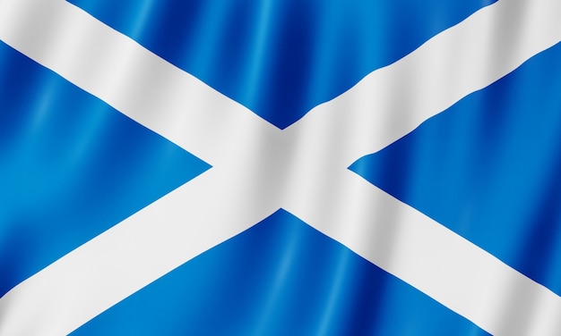 스코틀랜드의 국기입니다. 스코틀랜드 깃발을 흔들며의 그림입니다.