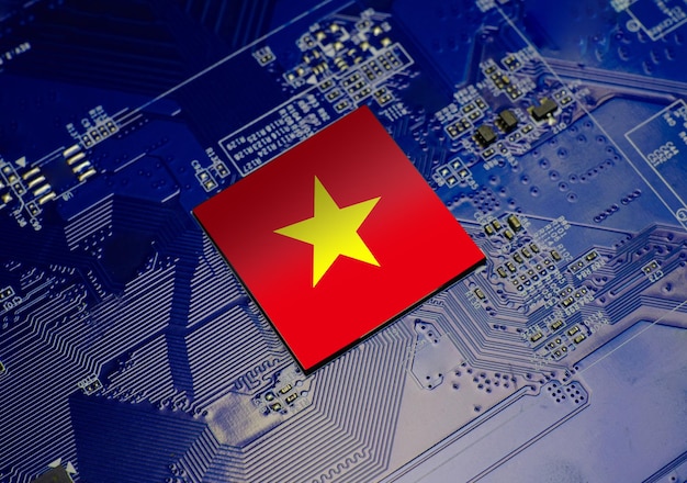 写真 cpu オペレーティング チップセット コンピューター電子回路基板上のベトナムの旗