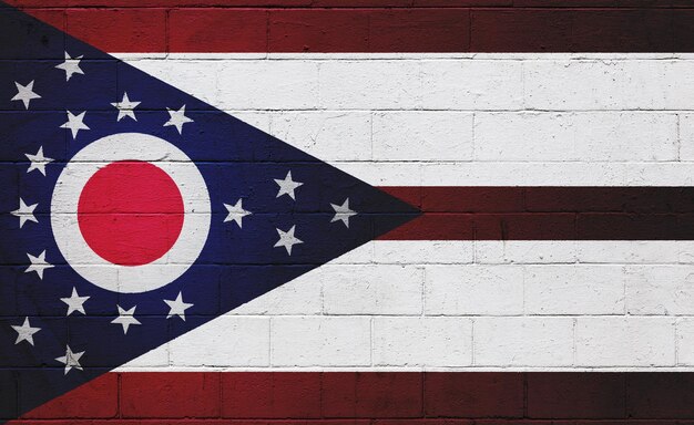 Photo flag of ohio painted on a cinder block wall