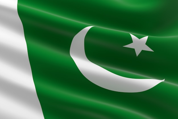 Flag of Pakistan. 3d illustration of the Pakistani flag waving.