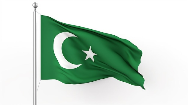 Флаг Пакистана развевается на ветру на белом фоне