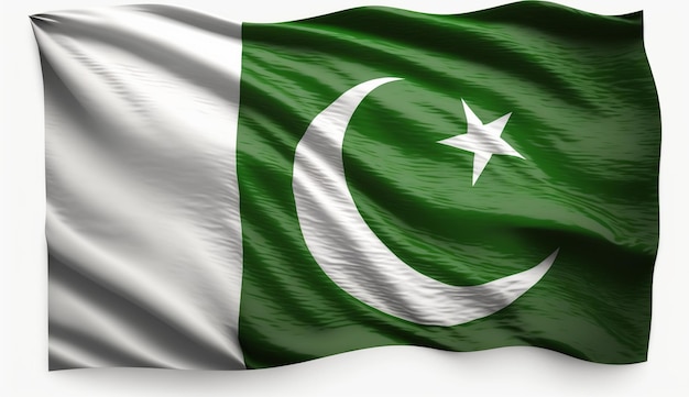 Flag of Pakistan waving in the wind isolated on white background