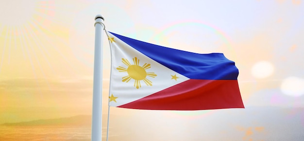 Flag of philippines 3d flag waving banner and background