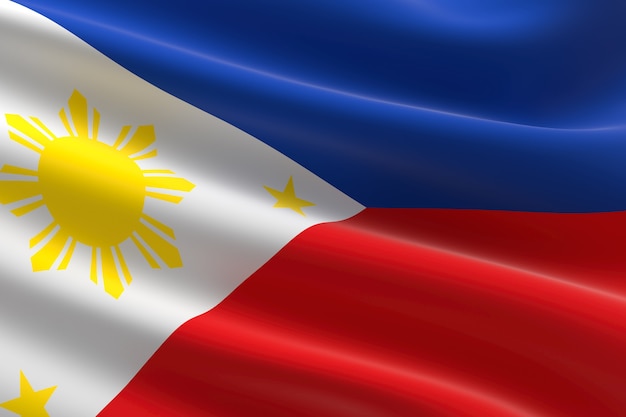 Flag of Philippines. 3d illustration of the Filipino flag waving.