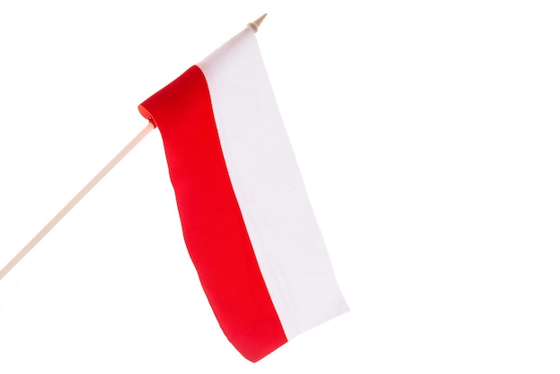 The flag of poland is flying in the wind on a white background the isolate