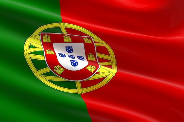 Flag of Portugal. 3d illustration of the Portuguese flag waving.