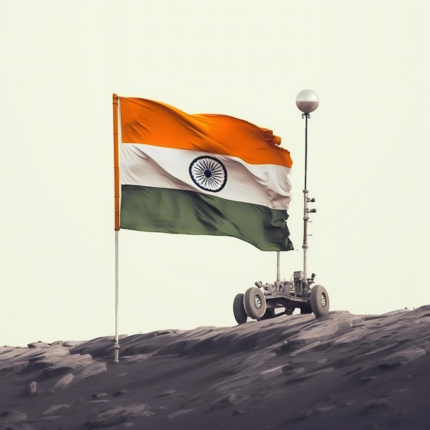 Flag of Progress Wheels of Exploration Indian Emblem Meets Pragyan Rover on the Moon