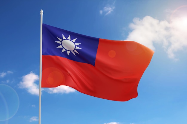 Flag of Republic of China on blue sky 3d illustration