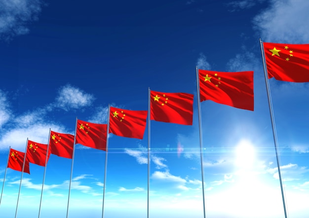 Photo flag of republic of china under blue sky, 3d rendering