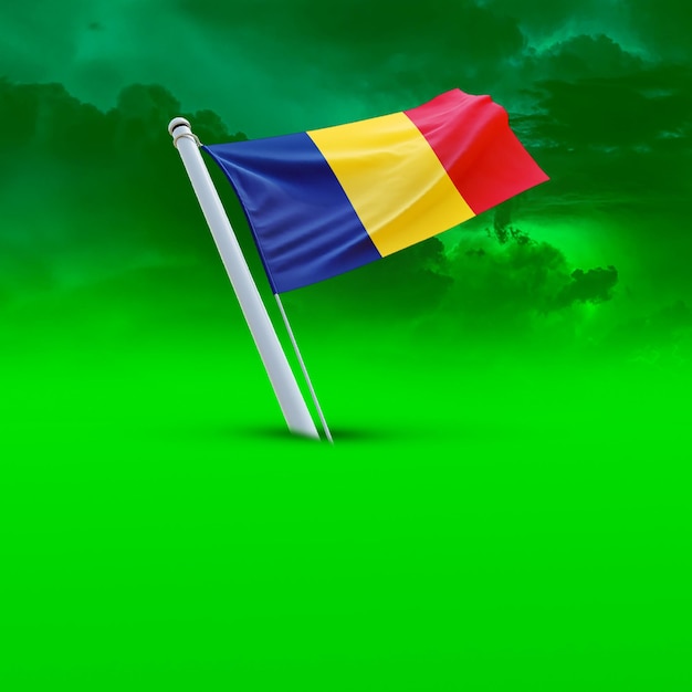 Флаг румынии на фоне зеленого облака для социальных сетей